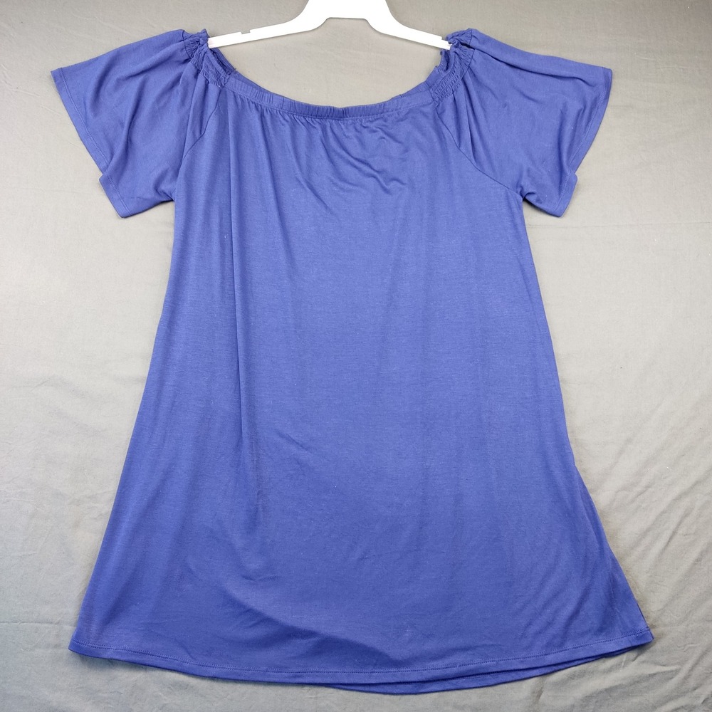 West Loop Top Womens XXL Blue Off Shoulder Short Sleeve Tunic Stretch Knit Top